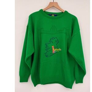 Vintage Blarney Castle Designs Sweater Mens Large Green Ireland Map Graphic Knit